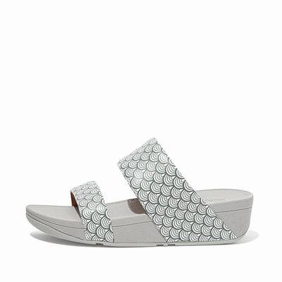 Fitflop Women's OLIVE Wave Print Leather Slides Sandals - Grey, EY4395027